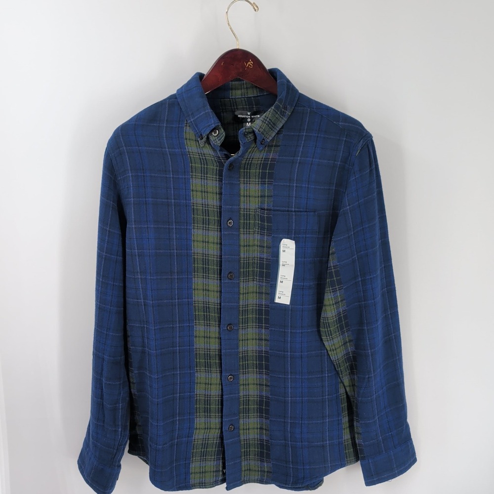 NWT Houston House Cotton Plaid Long Sleeve Button Down Shirt Blue Green Size M